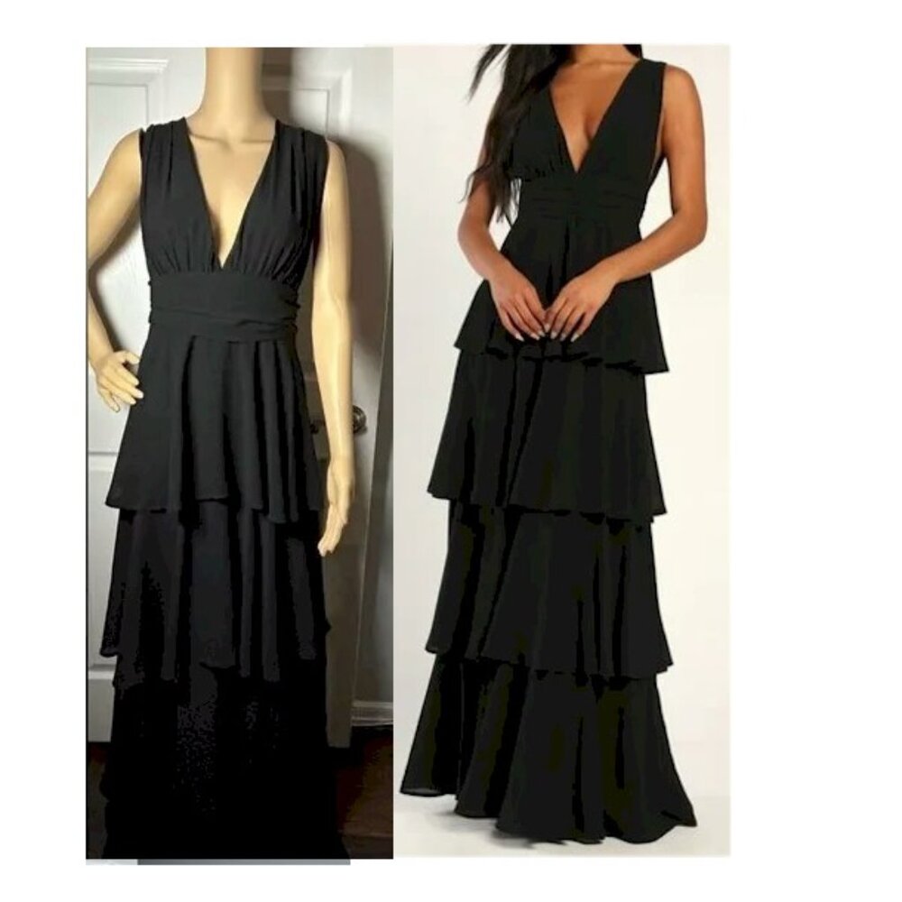 Lulus Black Tiered Maxi Dress Size Medium NWOT